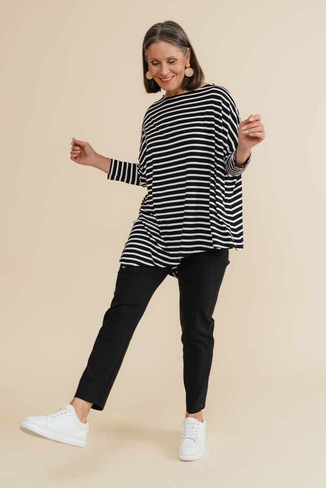 Susie Black Stripe Asymmetrical Bamboo Top