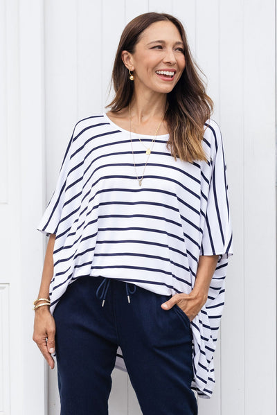 Sorronda White Stripe Bamboo Batwing Top