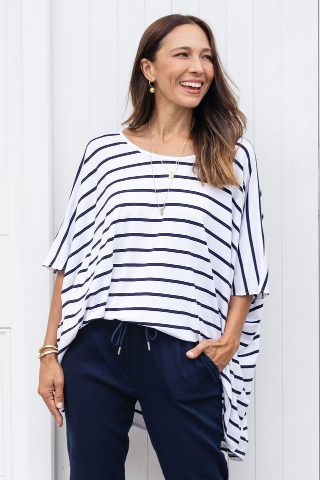 Sorronda White Stripe Bamboo Batwing Top,Lifestyle