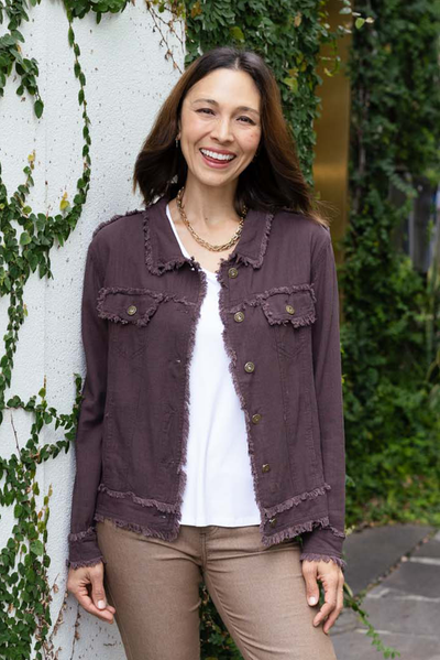 Oakley Chocolate Linen Frayed Jacket