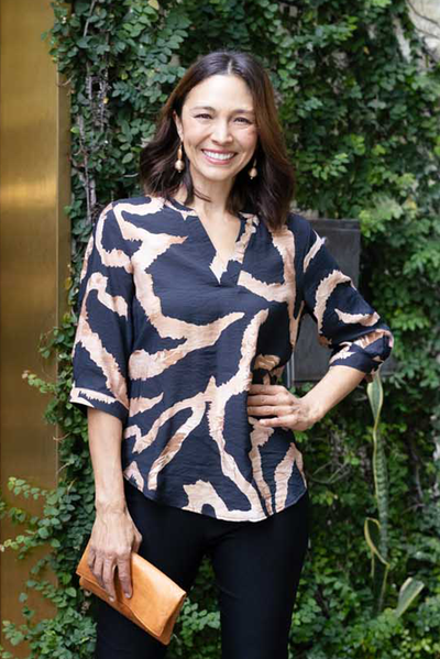 Billow Tan Abstract V Neck Top