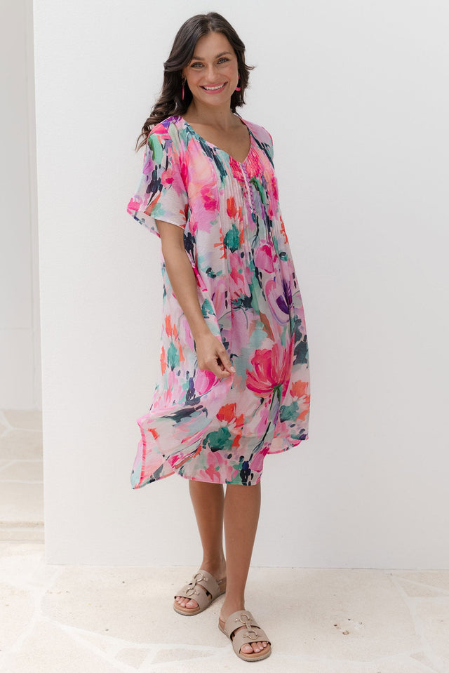 Debbie Pink Floral Pleated Dress