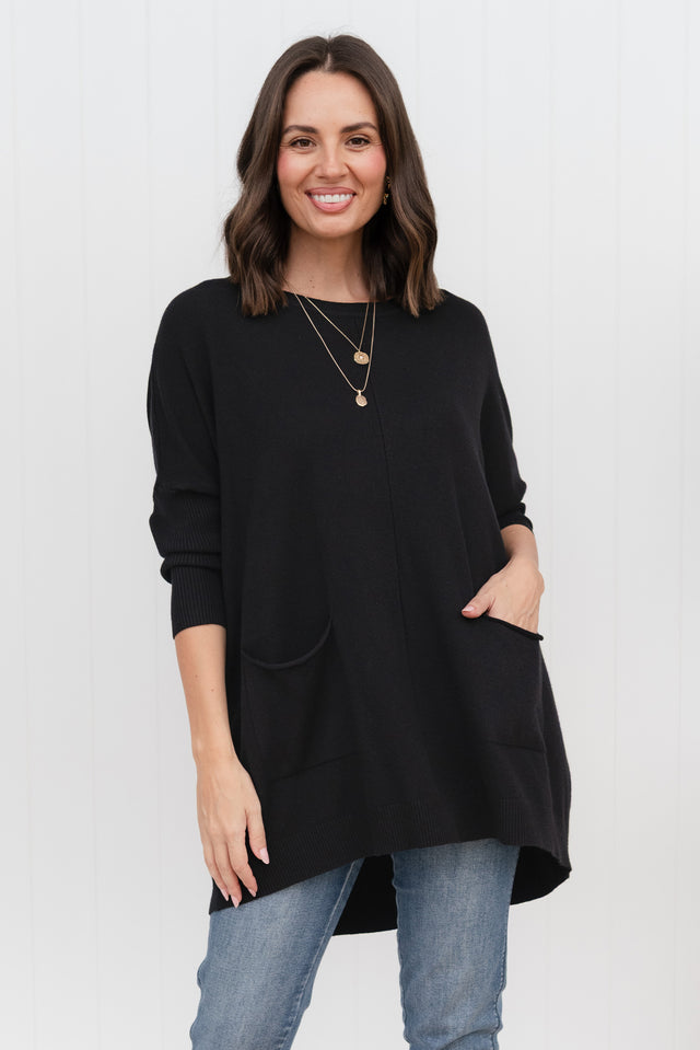 Helsinki Black Knit Pocket Jumper