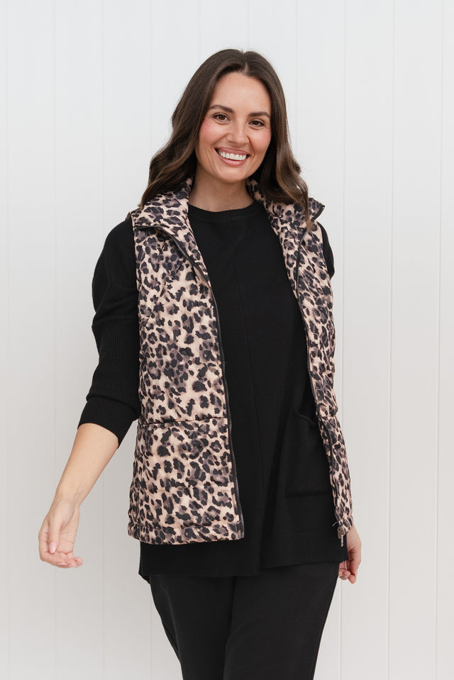 Johnny Brown Leopard Puffer Vest