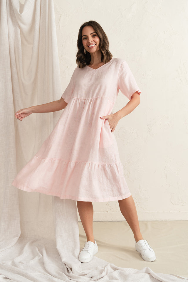 Miller Blush Linen Tiered Dress
