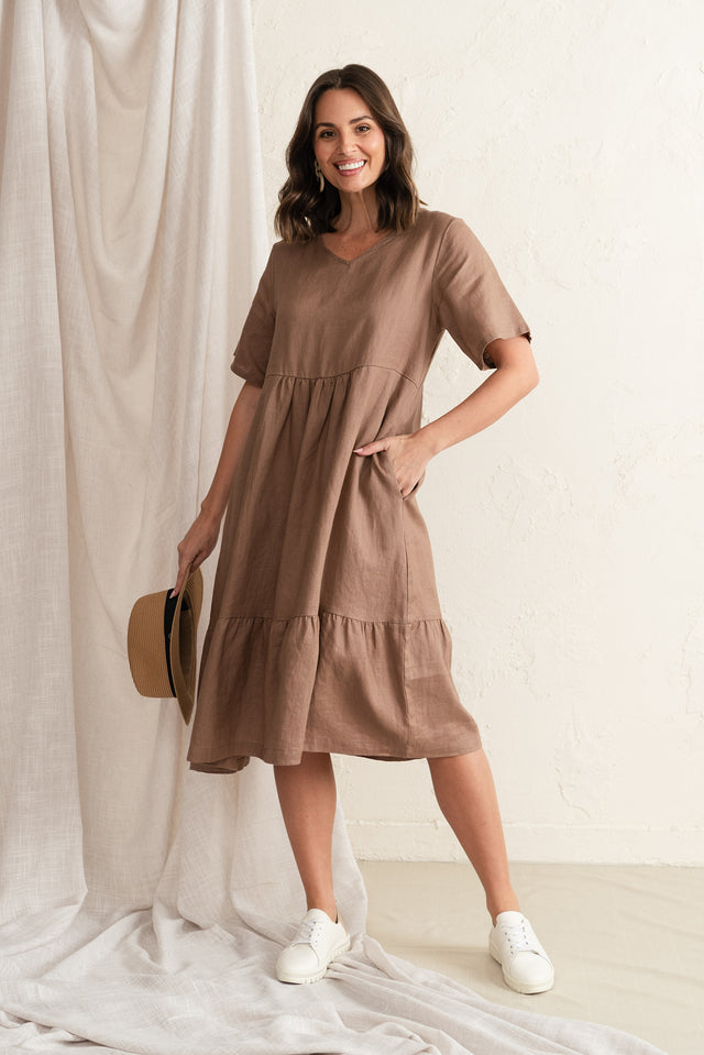 Miller Mocha Linen Tiered Dress