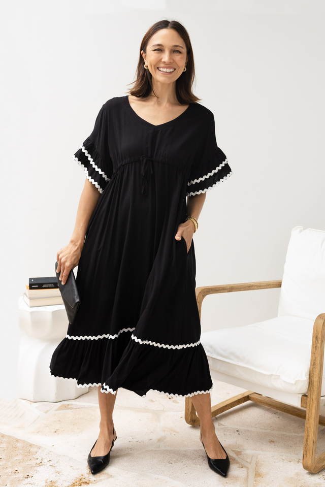 Rosemarie Black Frill Dress,Lifestyle image 1