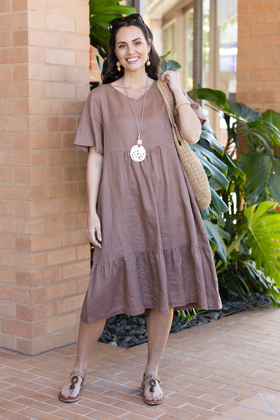 Miller Mocha Linen Tiered Dress