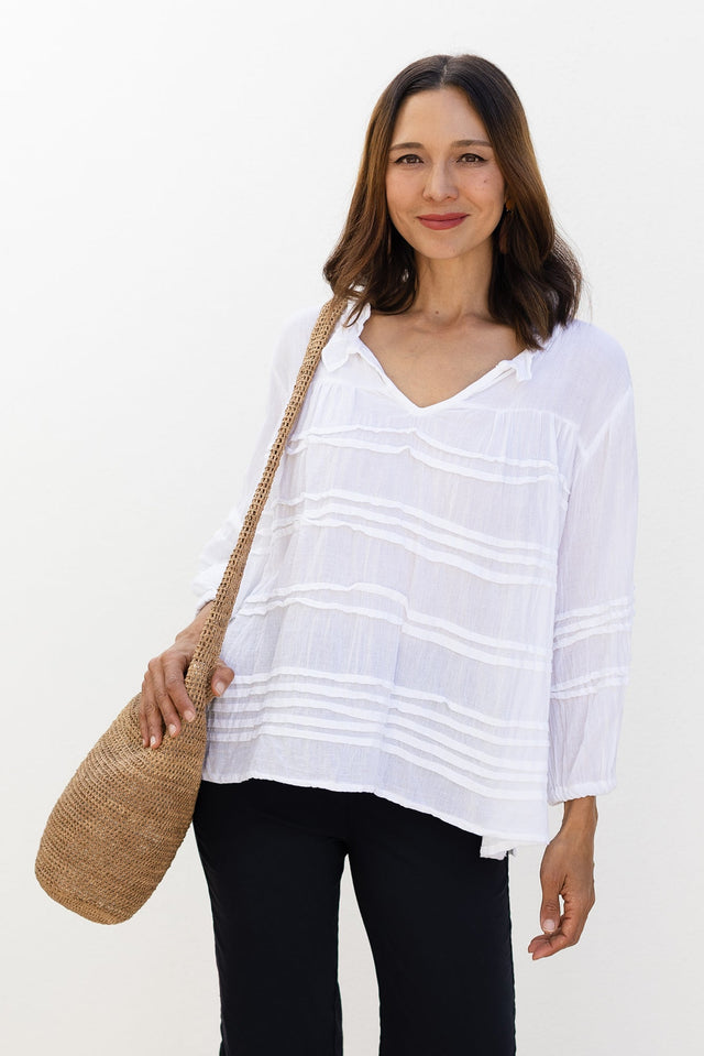 Palmer White Cotton Long Sleeve Top,Lifestyle image 1