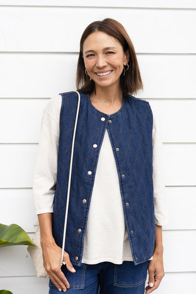 Polly Dark Blue Denim Quilted Vest