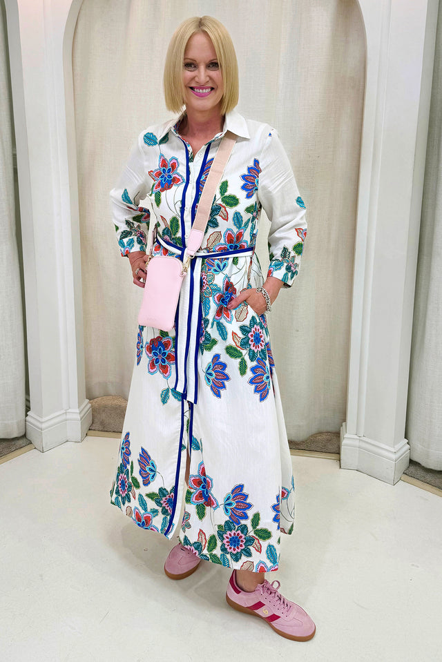 Myka White Floral Linen Cotton Shirt Dress image 8