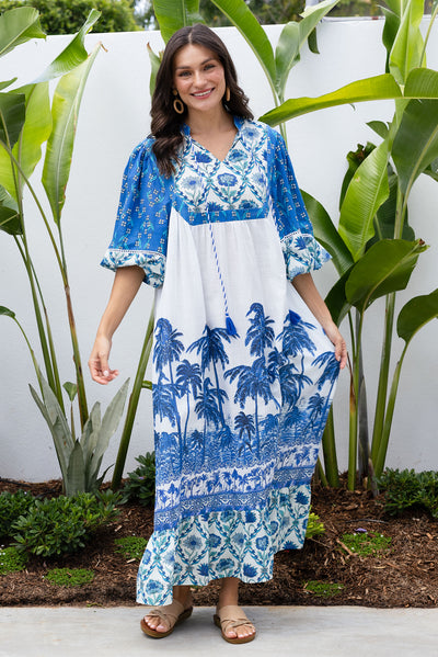 Shari Blue Tropical Cotton Dress