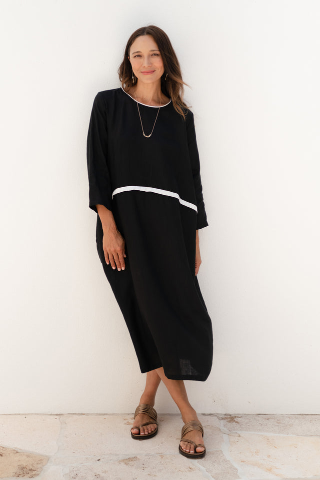 Mariam Black Contrast Linen Dress