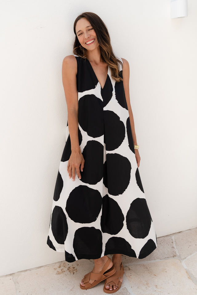 Isadora Black Spot Cotton Pleated Dress