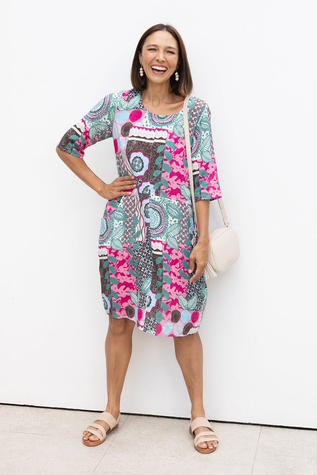 Lilibet Teal Abstract Cotton Pocket Dress
