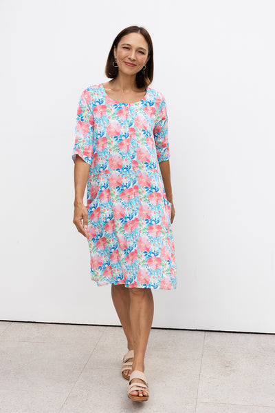 Lilibet Pink Flower Cotton Pocket Dress