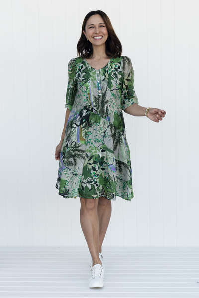 Esta Green Garden Sleeved Dress