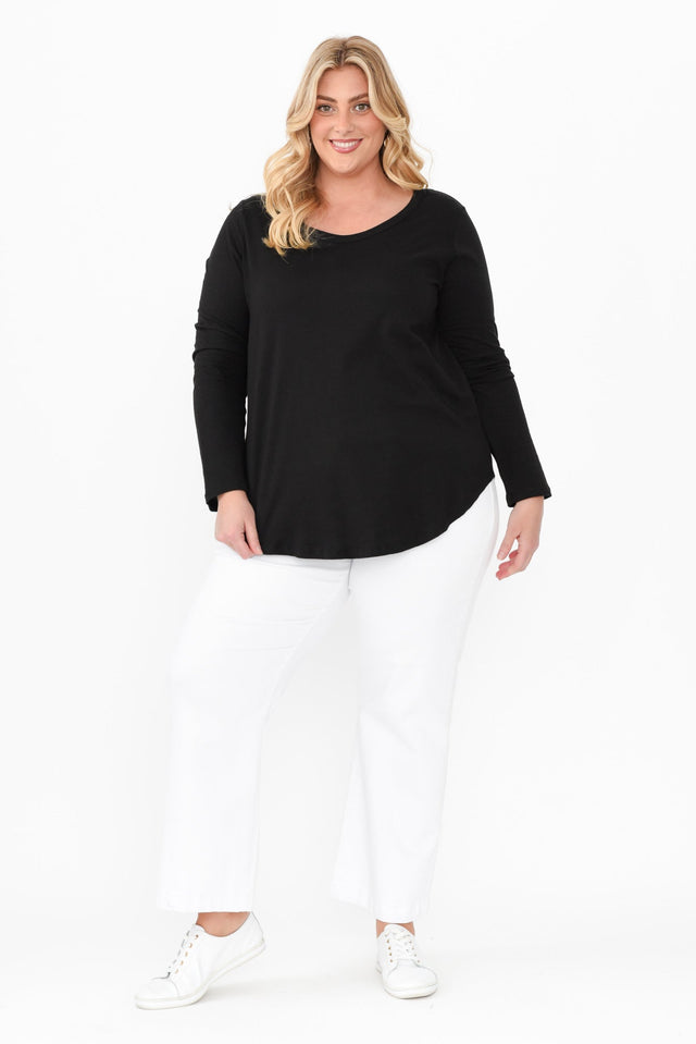 Megan Black Cotton Long Sleeve Top,Blonde model,alt text|model:Caitlin image 8