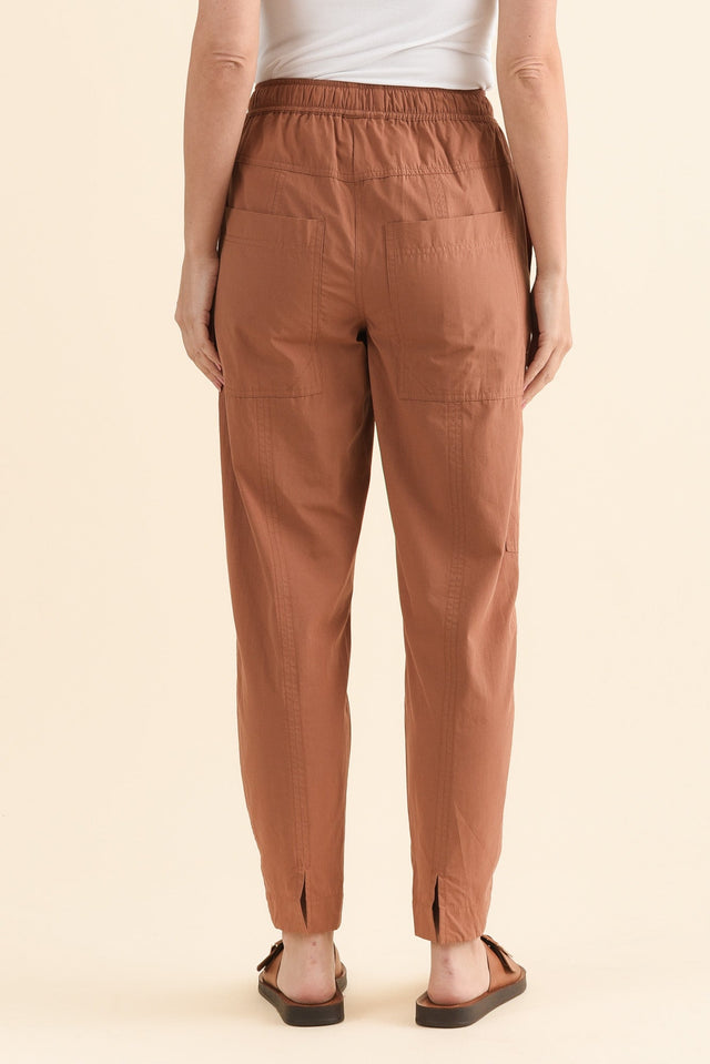 Reva Rust Cotton Drawstring Pants,Back,Brunette model,alt text|model:MJ image 4
