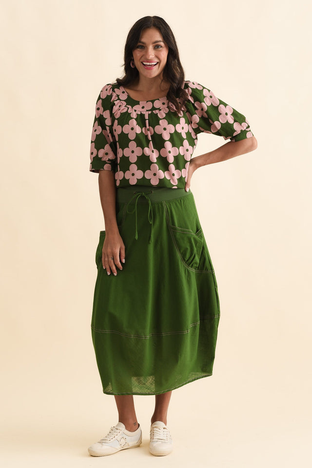 Gabe Green Cotton Pocket Skirt,Brunette model,alt text|model:Brontie image 3