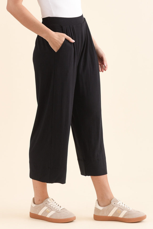 Rhodes Black Bamboo Wide Leg Pants,Side,Brunette model,alt text|model:MJ image 3