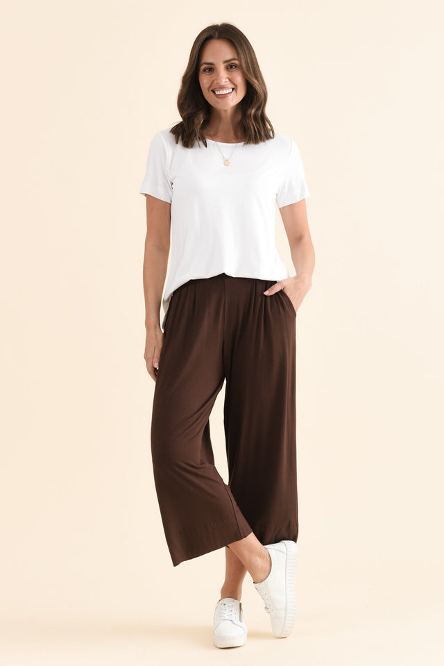 Rhodes Chocolate Bamboo Wide Leg Pants,Full Body,Brunette model,alt text|model:MJ image 6