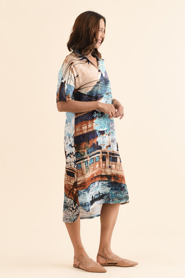 Rhonda Beige Vista Shirt Dress,Side,Brunette model,alt text|model:Cara image 3