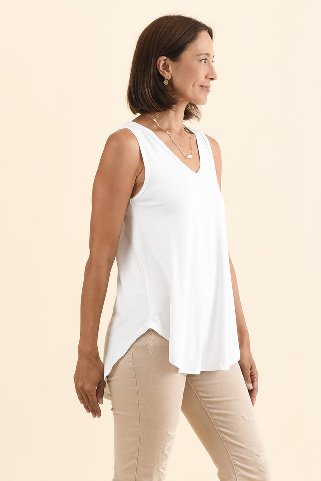 Rihanna White Bamboo Tank,Brunette model,alt text|model:Cara image 5