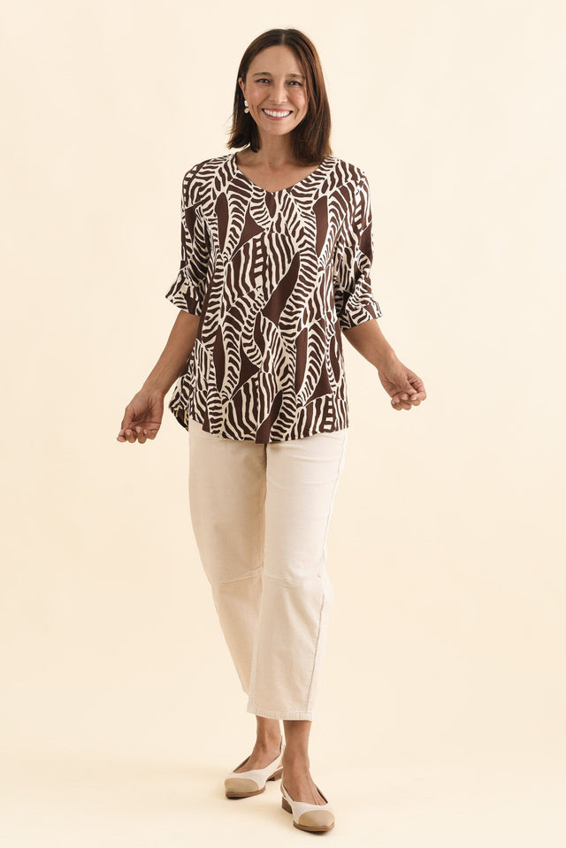 Riveria Brown Leaf V Neck Top image 6