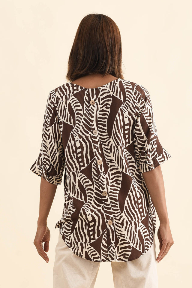 Riveria Brown Leaf V Neck Top image 4