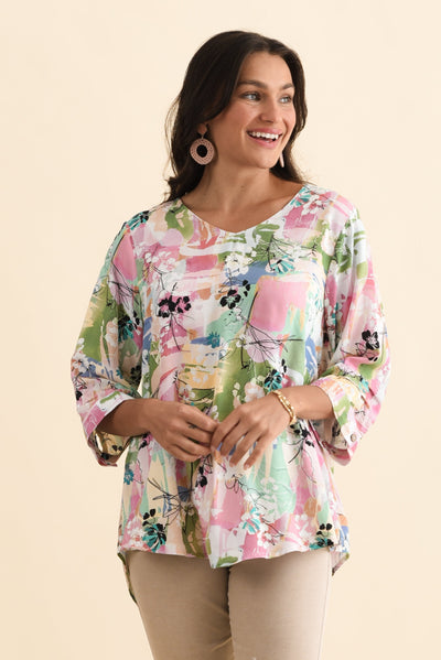Riveria Pink Floral V Neck Top
