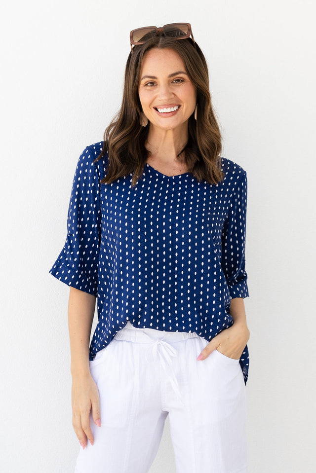 Riveria Navy Dash V Neck Top,Lifestyle
