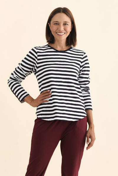 Riviera Navy Stripe Cotton Long Sleeve Tee