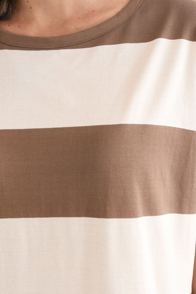 Rocco Chocolate Stripe Cotton Pocket Dress,Detail,Brunette model,alt text|model:MJ image 5