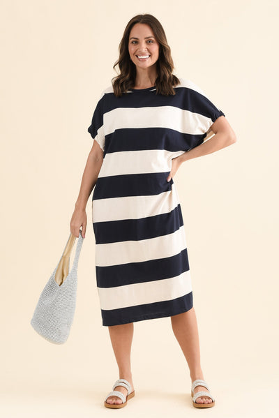 Rocco Navy Stripe Cotton Pocket Dress
