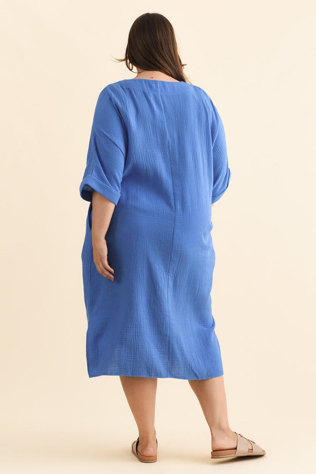 Roma Cobalt Cotton Cheesecloth Dress,Brunette model,alt text|model:Gabby image 11