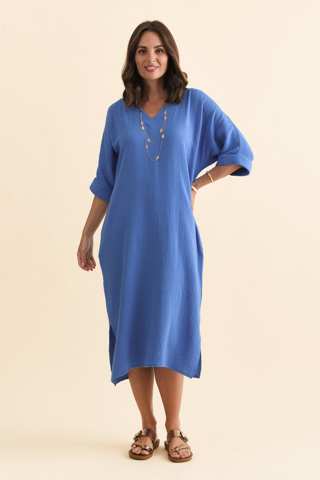 Roma Cobalt Cotton Cheesecloth Dress,Brunette model,alt text|model:MJ image 7