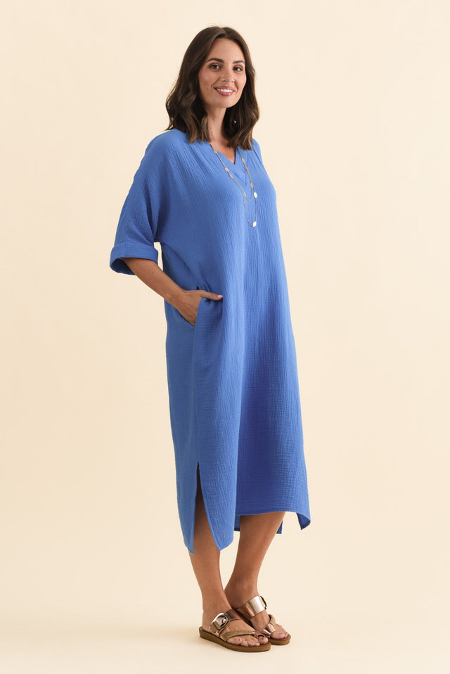 Roma Cobalt Cotton Cheesecloth Dress,Brunette model,alt text|model:MJ image 4