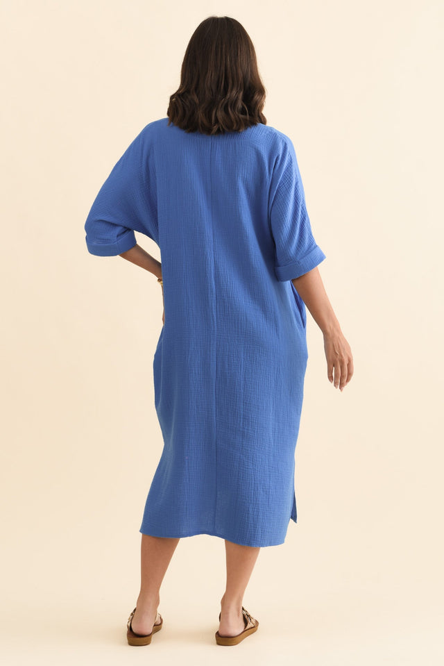 Roma Cobalt Cotton Cheesecloth Dress,Brunette model,alt text|model:MJ image 5