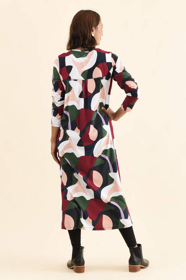 Ronja Red Abstract Cotton Pocket Dress,Back,Brunette model,alt text|model:Cara image 6