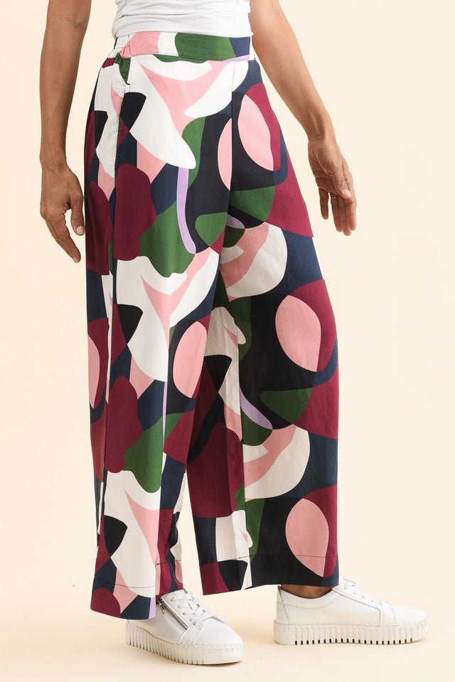 Ronja Red Abstract Pocket Pants,Side,Brunette model,alt text|model:Cara image 4