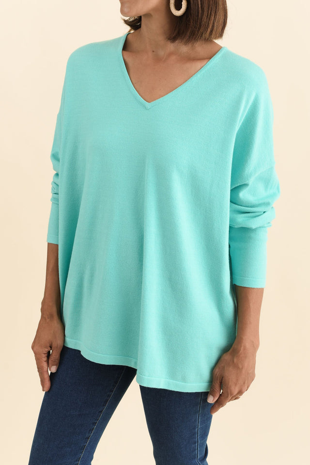 Ronnie Aqua Knit Jumper,Brunette model,alt text|model:Cara image 6