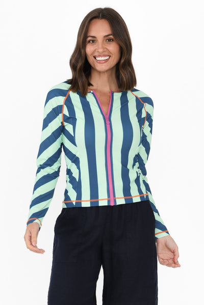 Rosa Blue Stripe Zip Rash Vest