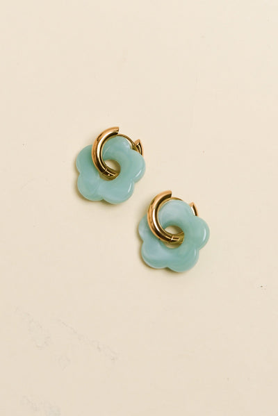 Rosalie Aqua Flower Hoop Earrings