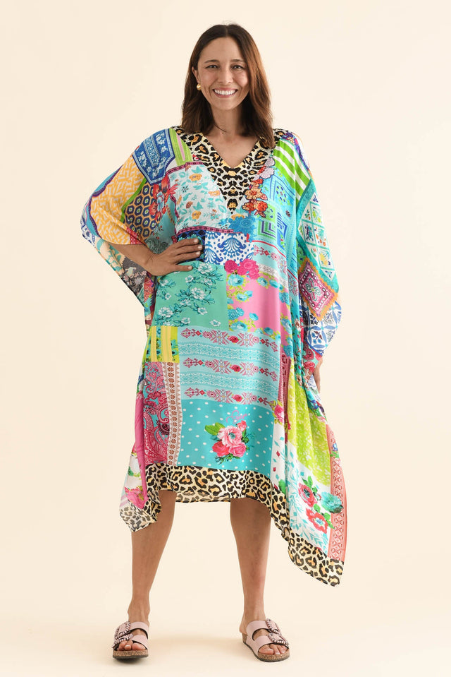 Rosanne Green Mosaic Kaftan,Full Body,Brunette model,alt text|model:Cara image 2