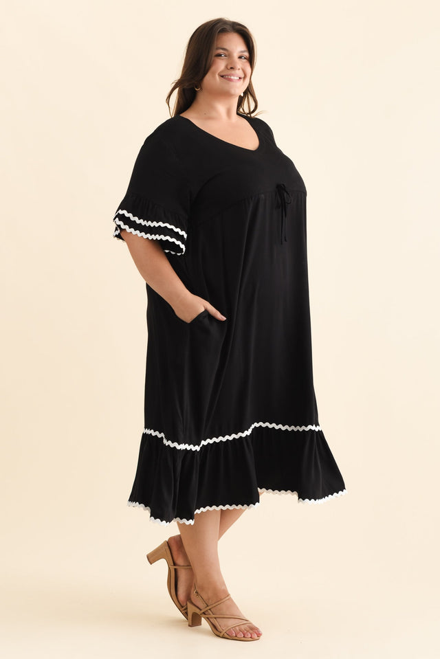 Rosemarie Black Frill Dress,Brunette model,alt text|model:Gabby image 13