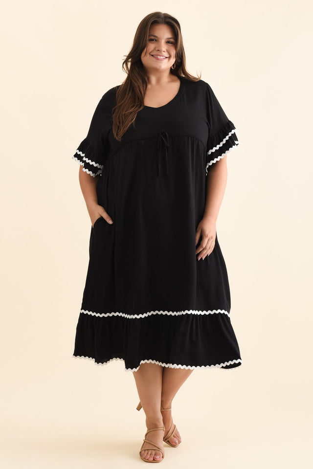 Rosemarie Black Frill Dress,Brunette model,alt text|model:Gabby image 12