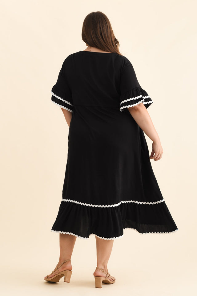 Rosemarie Black Frill Dress,Brunette model,alt text|model:Gabby image 14