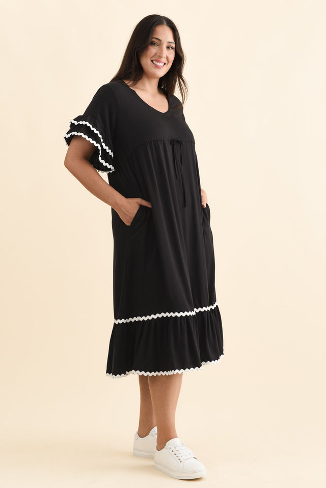 Rosemarie Black Frill Dress,Brunette model,alt text|model:Emilia image 9