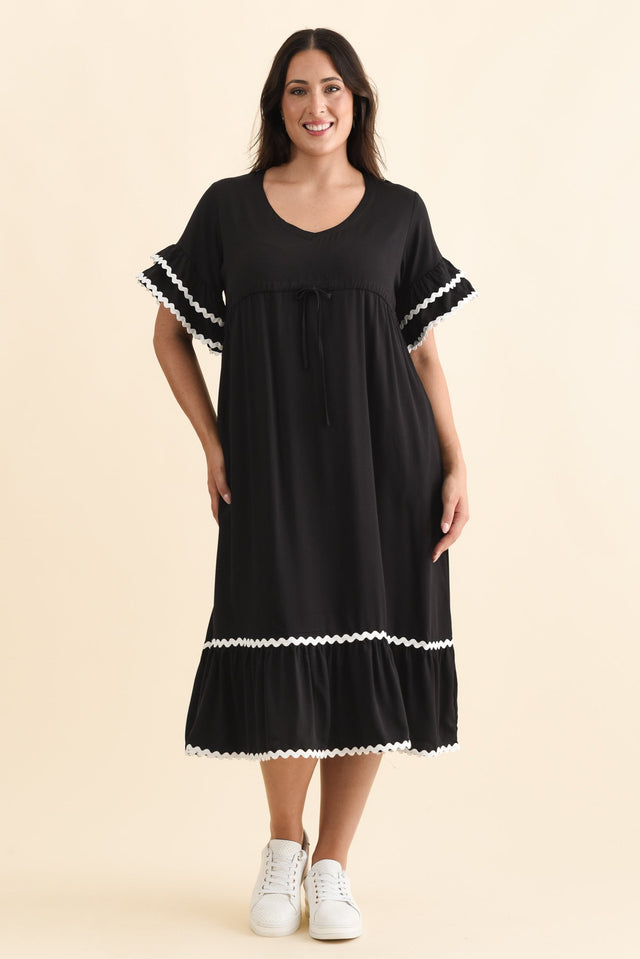 Rosemarie Black Frill Dress,Brunette model,alt text|model:Emilia image 7